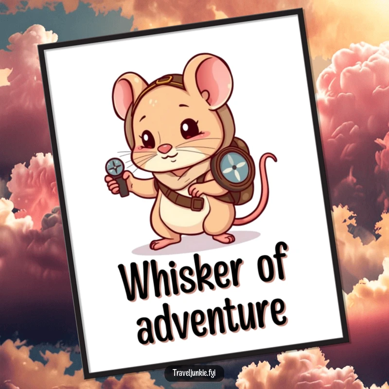 Funny Digital Art: A little mouse wanderer navigates with a compass, bringing funny charm to walls.
