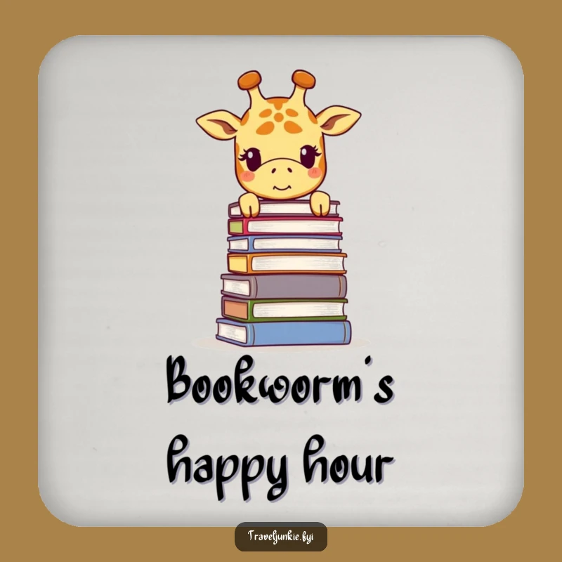Funny Giraffe Book Stack Coaster - Smiling Reader Drink Protector Gift