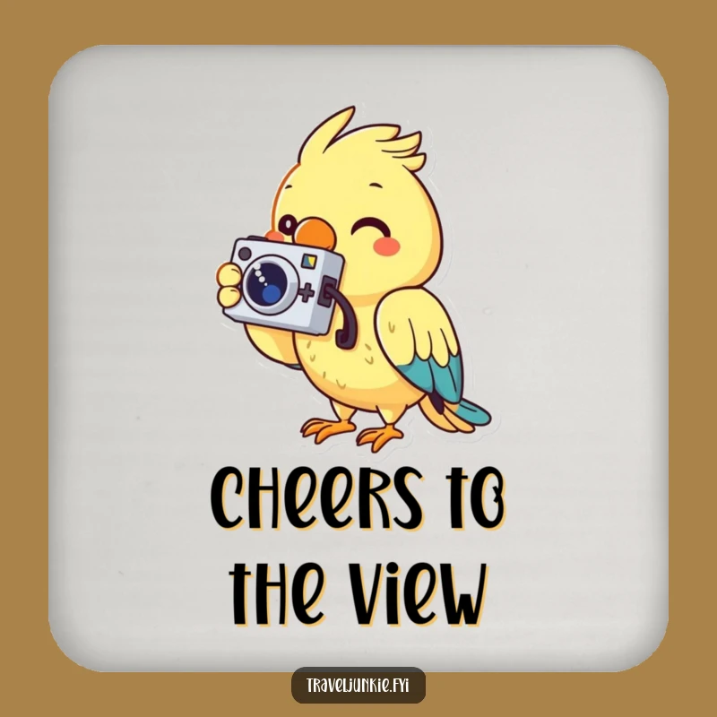 Funny Parrot Photo Coaster Set: Cheerful Photographer's Drink Protection, Fun Gift