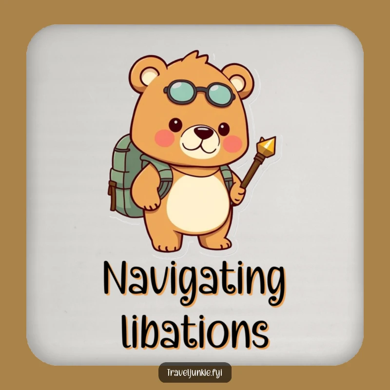 Funny Determined Bear Hiking Coaster: Protect Surfaces with Adventure Humor