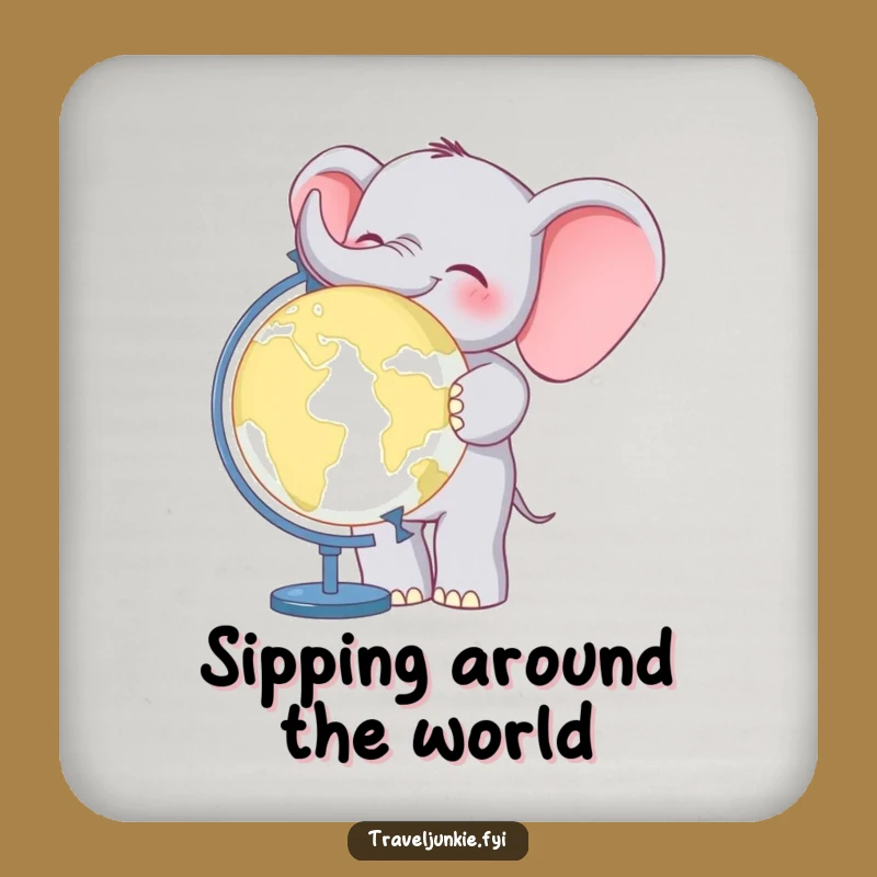 Funny Elephant World Traveler Coasters: Protect surfaces with a cheerful giant, ideal funny gift