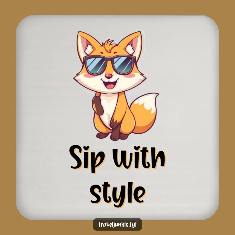 Funny Fox Cool Pose Coaster - Sunglasses Character Drink Protector Gift