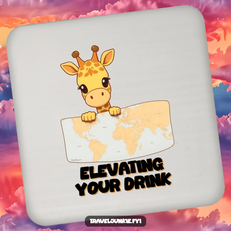 Funny Giraffe Map Explorer Coasters: A set of coasters featuring a happy giraffe peeking over a map, adding whimsical charm to drinks.
