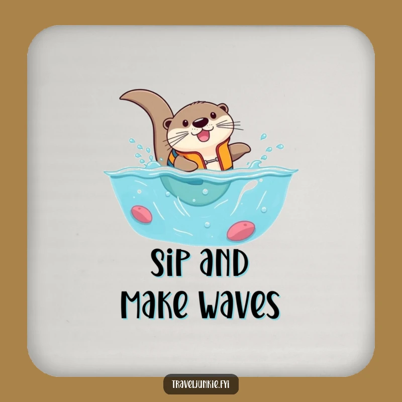 Funny Otter Life Vest Coaster Set: Adventurous Barware Gift!