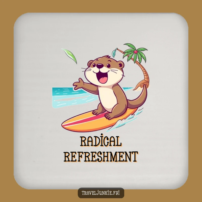 Funny Otter Surf Drink Coaster: Protect Surfaces with Beach Art, Excited Otter Wave Coaster