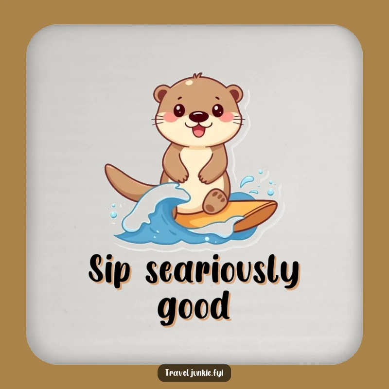 Funny Otter Surfer Coasters: Smiling Otter Wave Design, Set of Funny Gift Coasters