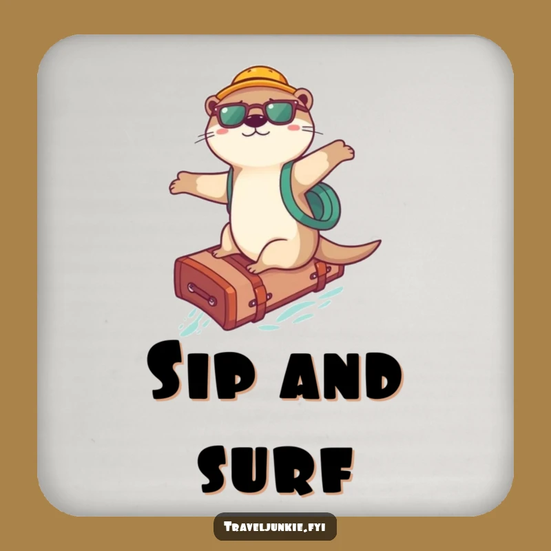 Funny Otter Surfer Coasters: Playful Surface Savers, Unique Gift Set