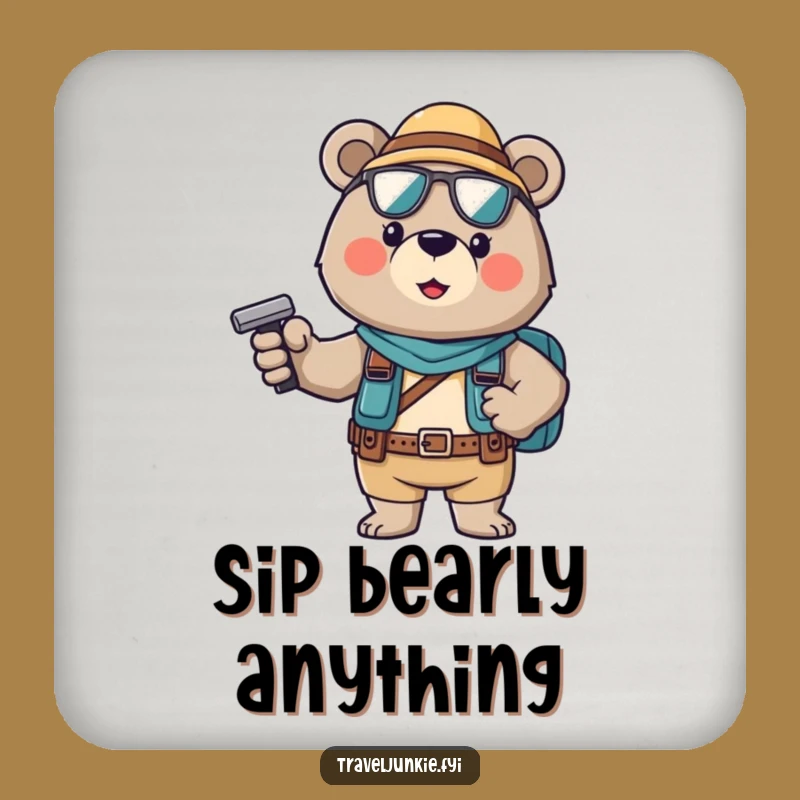 Funny Brave Bear Tourist Coaster Set: Protect Surfaces with Humor