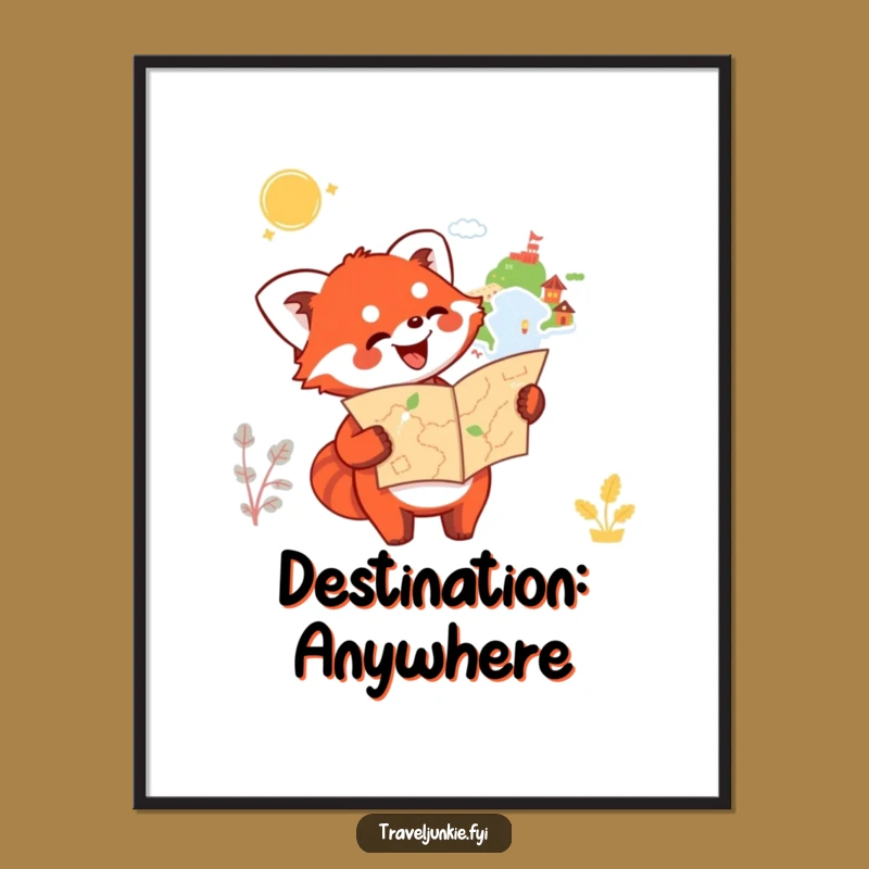 Funny Red Panda Map Poster: Enthusiastic Explorer Art, Whimsical Travel Decor, Humorous Wall Art