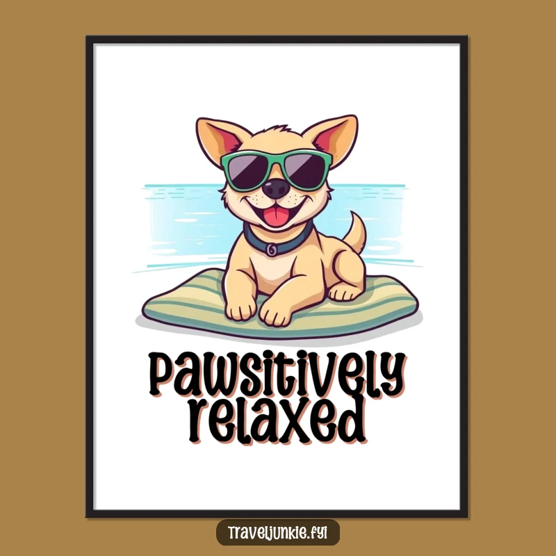 Funny Dog Sunglasses Beach Poster - Relaxed Pup Art Print Gift