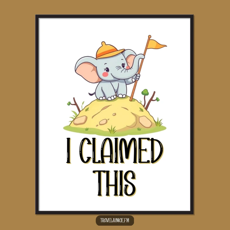 Funny Elephant Explorer Poster: Joyful Conquest Wall Art, Whimsical Gift
