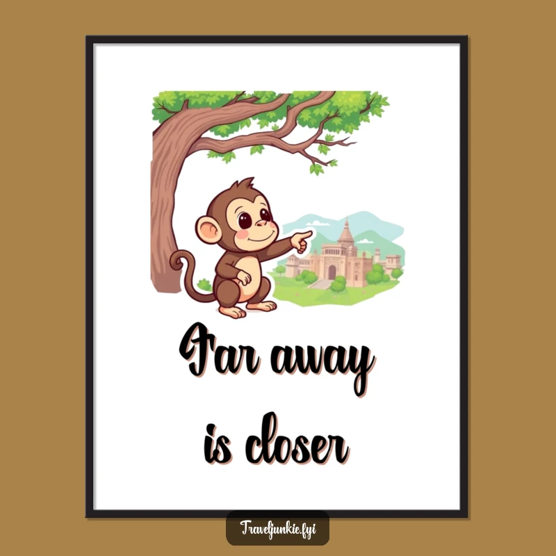 Funny Monkey Pointing Poster - Curious Explorer Art & Adventure Decor