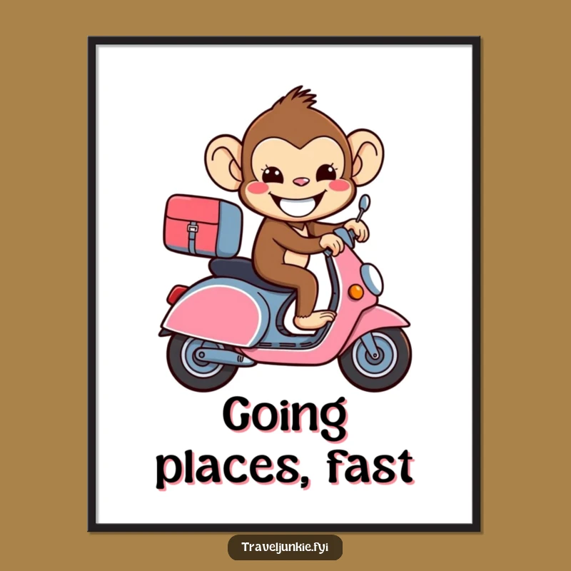 Funny Monkey Suitcase Scooter Poster - Hilarious Wall Art for Travelers