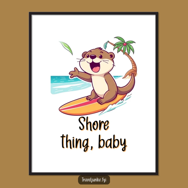 Funny Otter Surf Poster: Tropical Beach Art, Excited Otter Rider, Humorous Ocean Decor