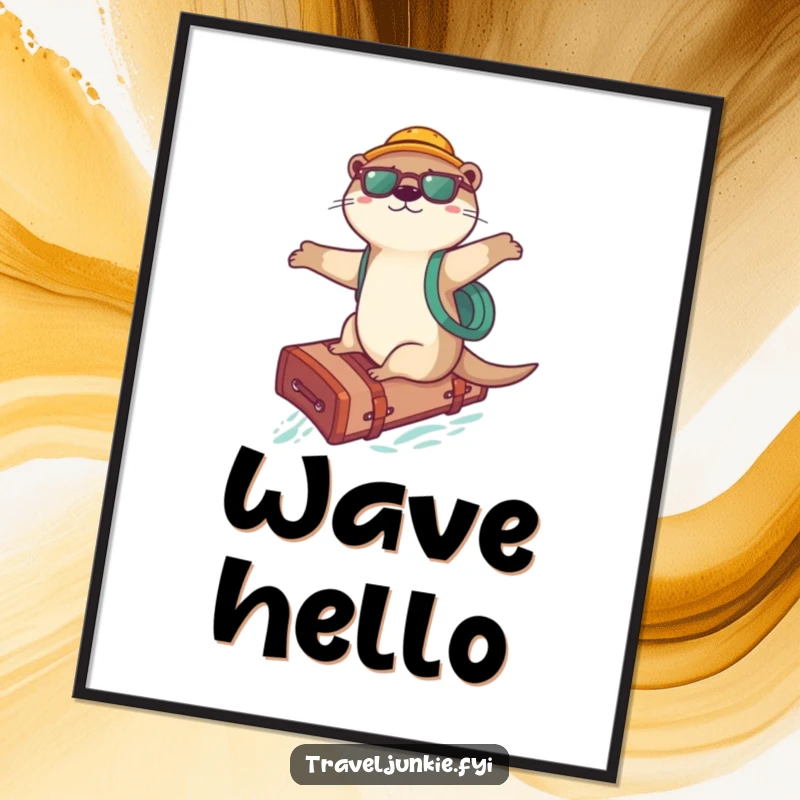 Funny Otter Surfer Poster: A playful otter surfing on a suitcase, conveying a sense of fun and adventure, perfect for a funny gift.