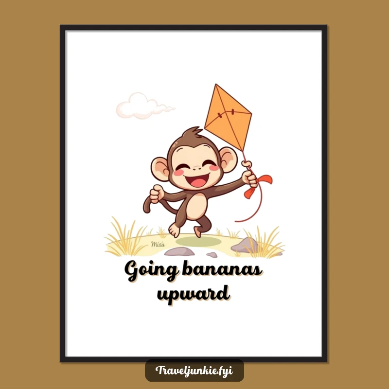 Funny Monkey Kite Poster: Giggling Windy Art Print Gift
