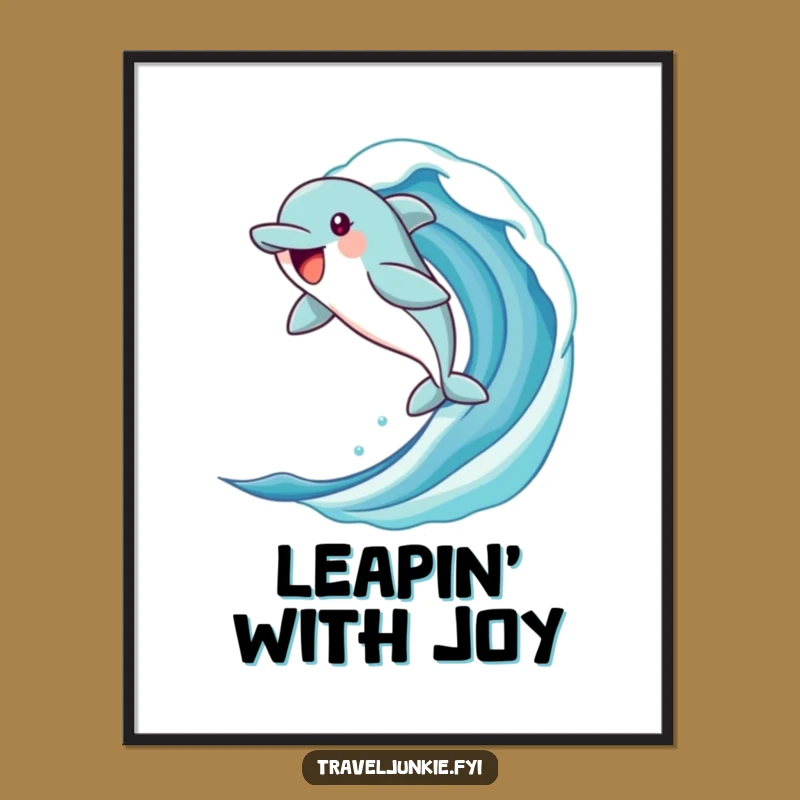 Funny Dolphin Art Print: Jubilant Wave Character 'Ocean Joy' Poster