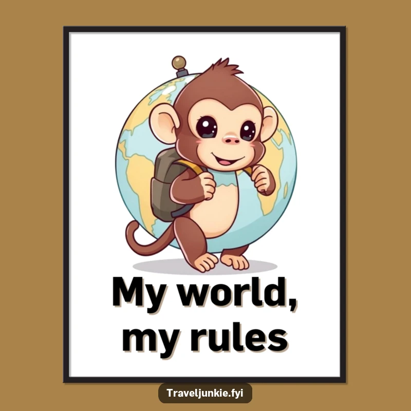 Funny Monkey Globe Poster: Quirky Art for Curious Minds, Ideal Funny Gift