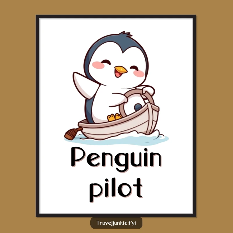 Funny Penguin Boat Poster - Comical Character Nautical Art Print Gift