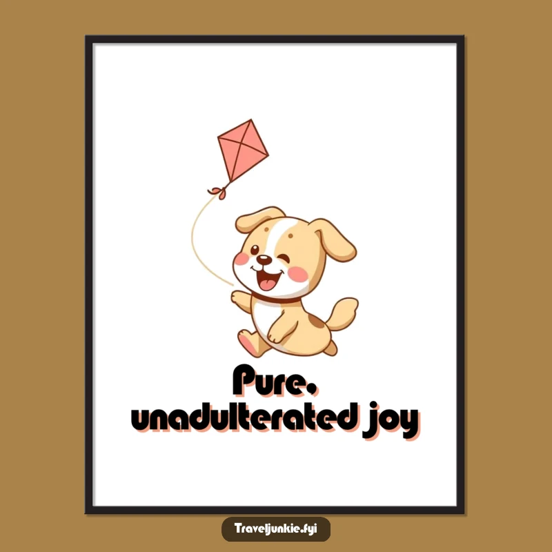 Funny Dog Kite Chase Poster: Joyful Canine's Sky-High Fun Art, Unique Funny Gift!