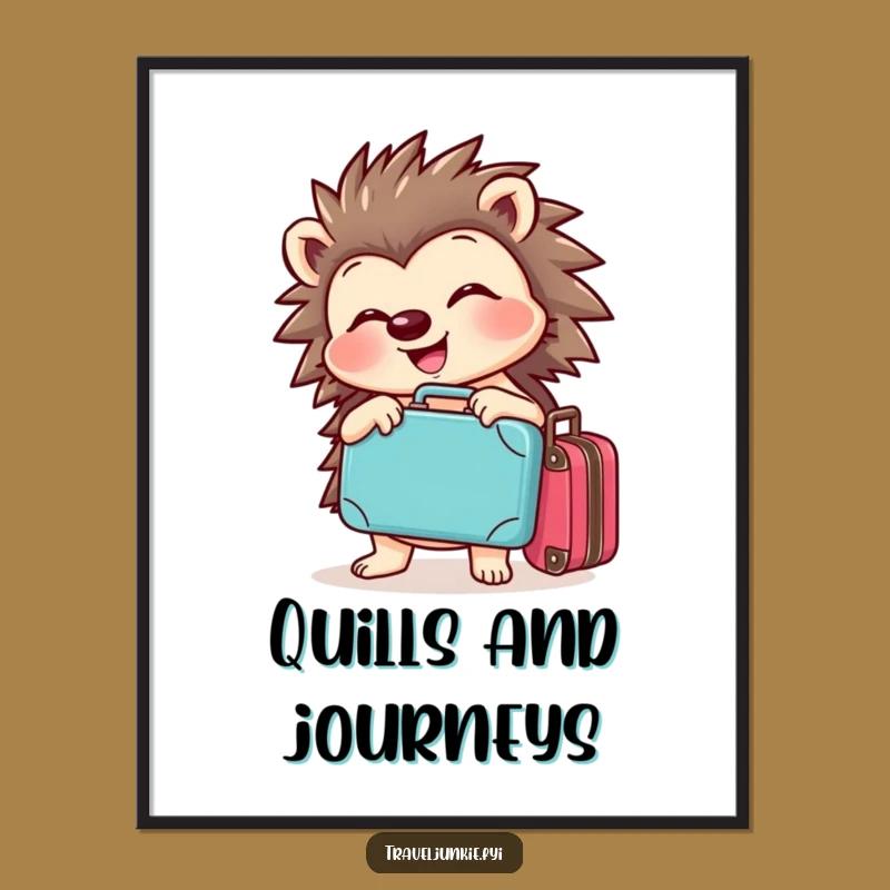 Funny Hedgehog Travel Poster: Cheerful Journey Art Print Gift