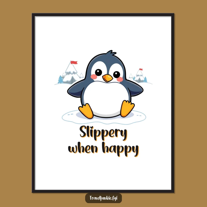 Funny Penguin Art Print: Playful Sliding Character 'Arctic Fun' Poster