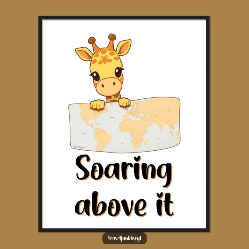 Funny Giraffe Map Explorer Poster: Whimsical art of a tall friend, perfect funny gift