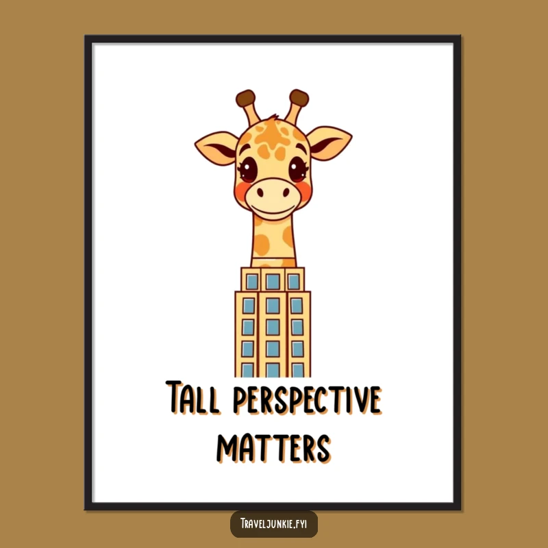 Funny Giraffe Art Print: Cheerful Skyscraper Character 'City View' Poster