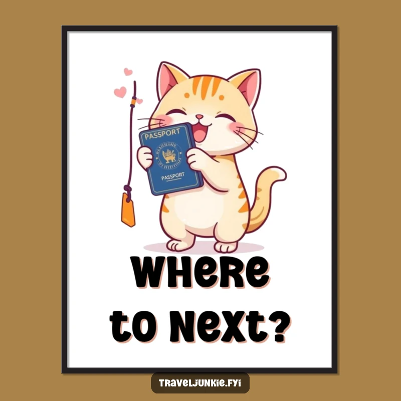 Funny Cat Passport Poster - Happy Traveler Wall Art Gift