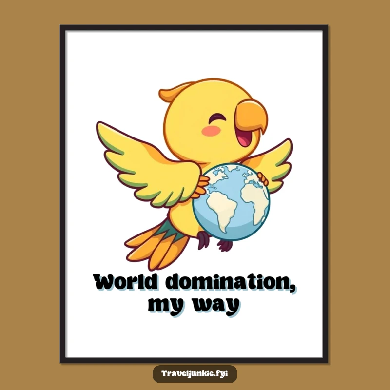 Funny Parrot Globe Poster: Vibrant Wall Art for Travelers!