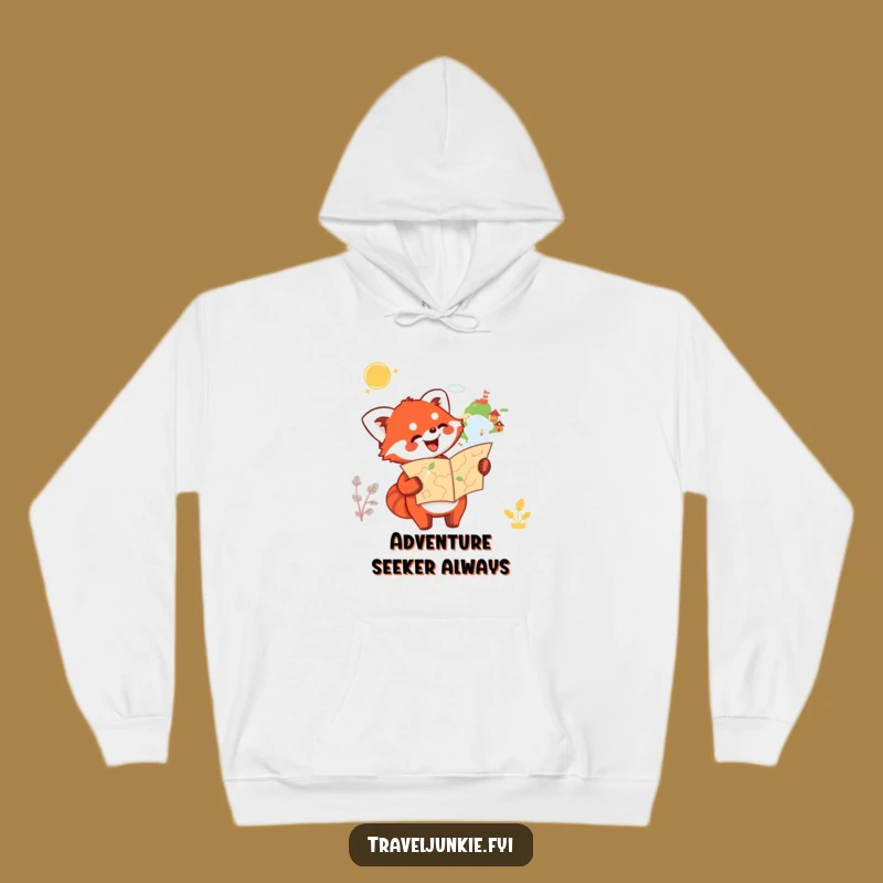 Funny Red Panda Map Hoodie: Cozy Explorer Design for Journeys, Warm & Humorous Traveling Gift
