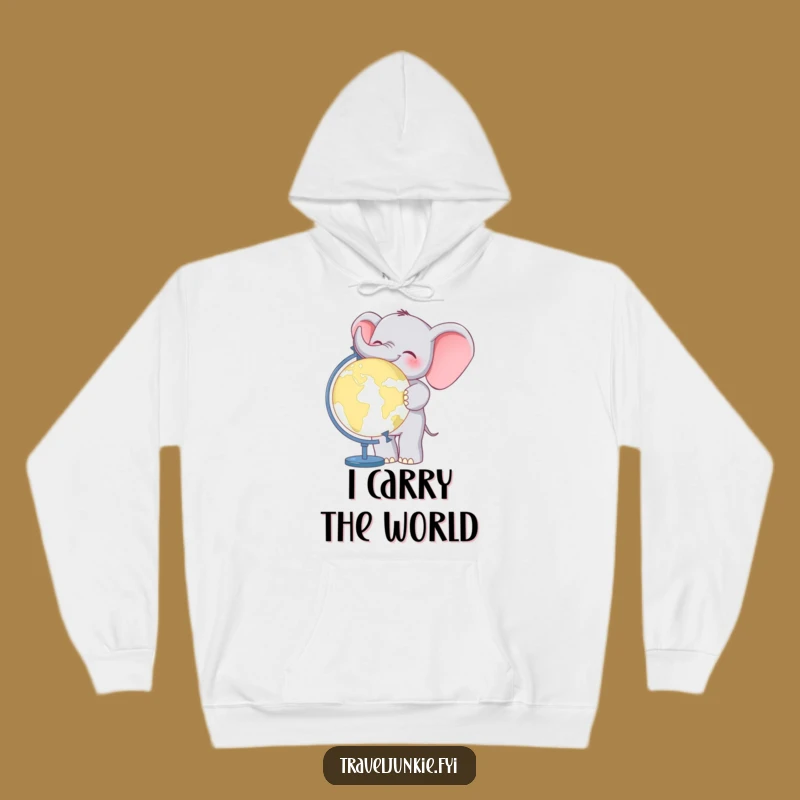 Funny Elephant World Traveler Hoodie: Cozy companion for the cheerful giant, perfect funny gift