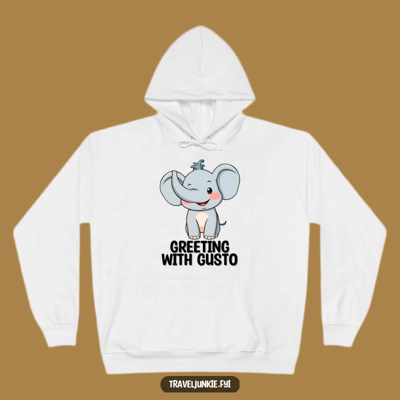 Funny Elephant Greeting Hoodie: Stay Cozy with a Smiling Pachyderm Trunk Up Design, Great Funny Gift
