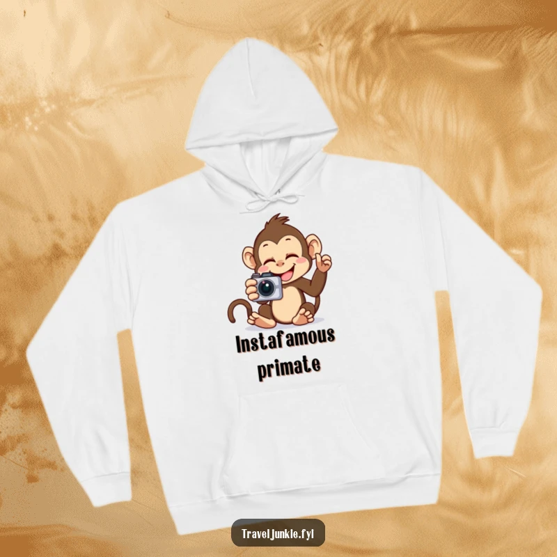 Funny Monkey Selfie Hoodie: A giggling monkey captured mid-selfie, a warm and humorous addition to any wardrobe.