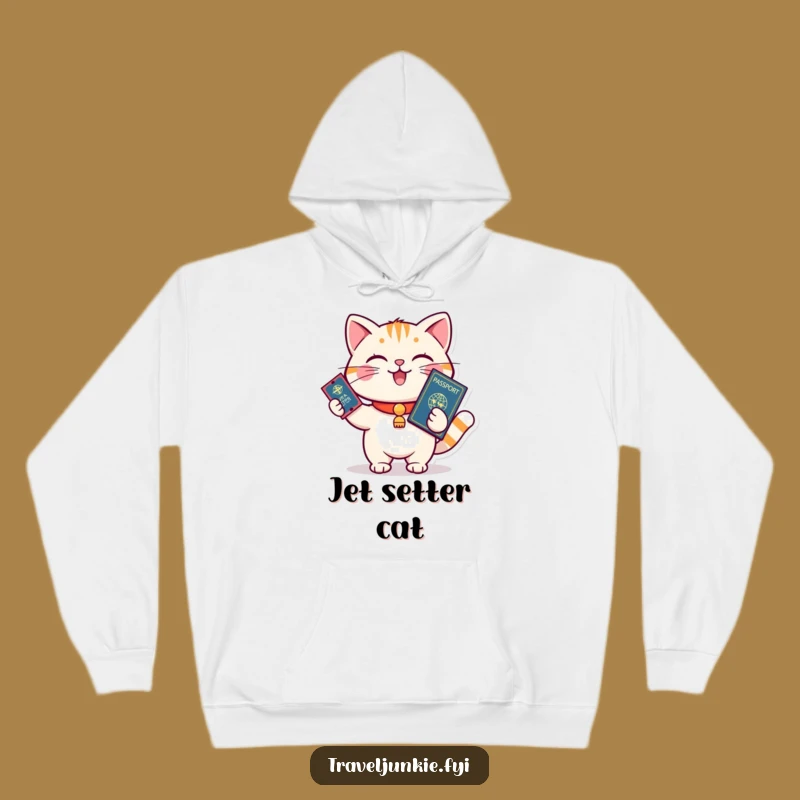 Cozy Cat Traveler Hoodie: Warm Journeys, Perfect Humorous Travel Gift
