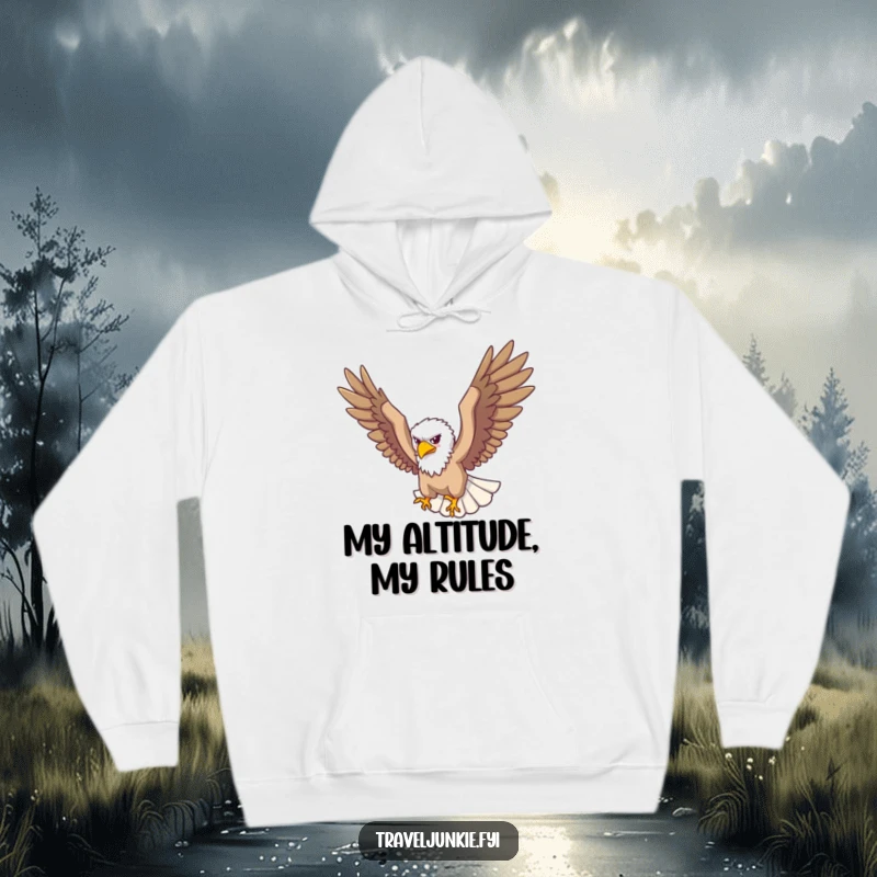 Funny Hoodie: A soaring eagle traveler looks down from above, embodying a powerful and funny perspective.