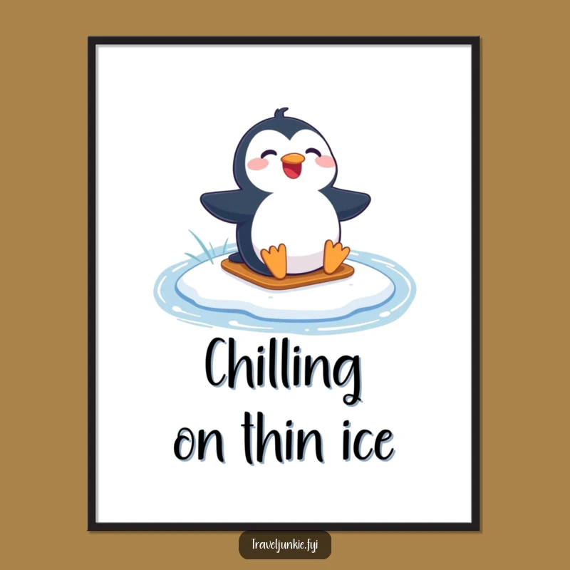 Funny Free Printable Wall Art: Joyful Penguin Ice Sliding - Downloadable Decor