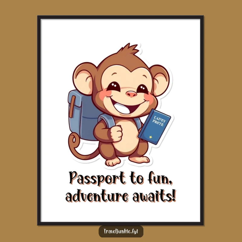 Free Printable Monkey Travel Art: Funny Downloadable Poster for Wall Decor