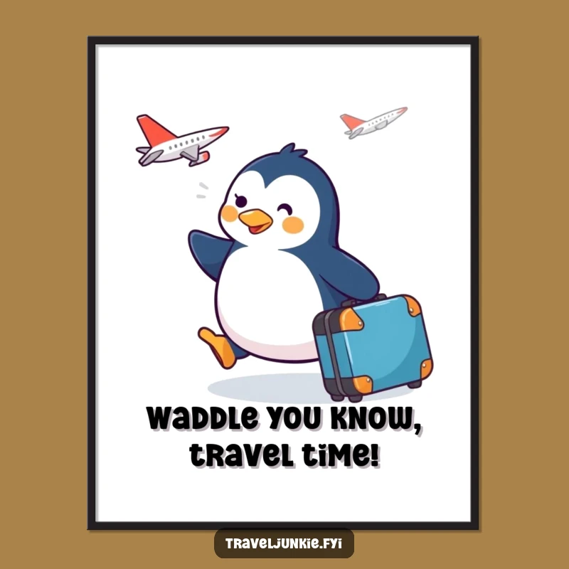 Free Printable Penguin Travel Art Poster: Funny Downloadable Wall Decor