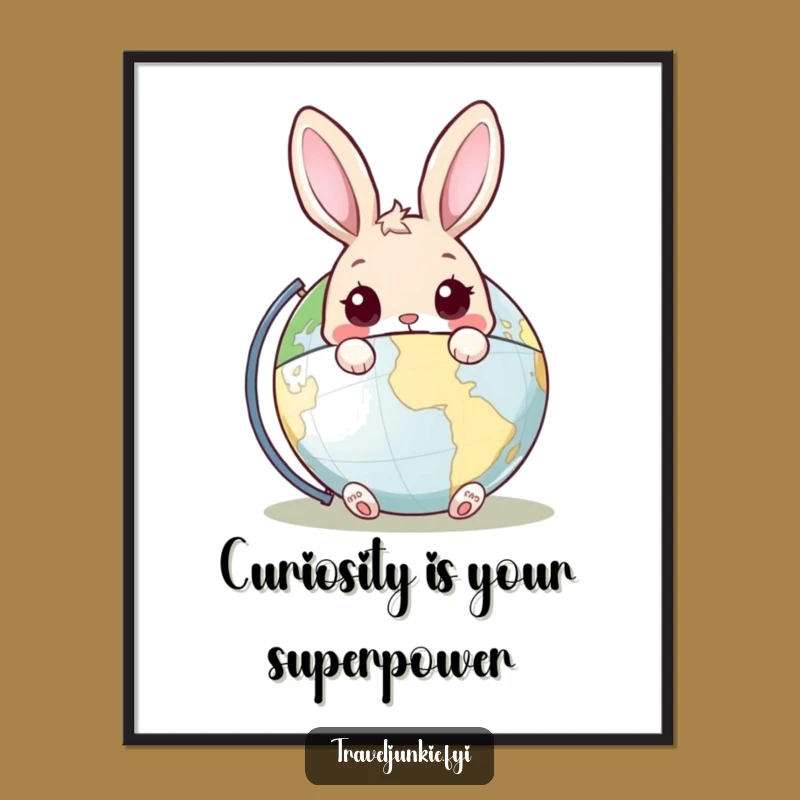 Free Printable Rabbit Art: Curious Peeking Globe, Downloadable Wall Decor