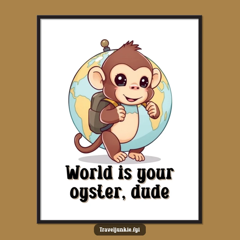 Free Printable Wall Art: Curious Monkey's Globe Funny Downloadable Art Decor