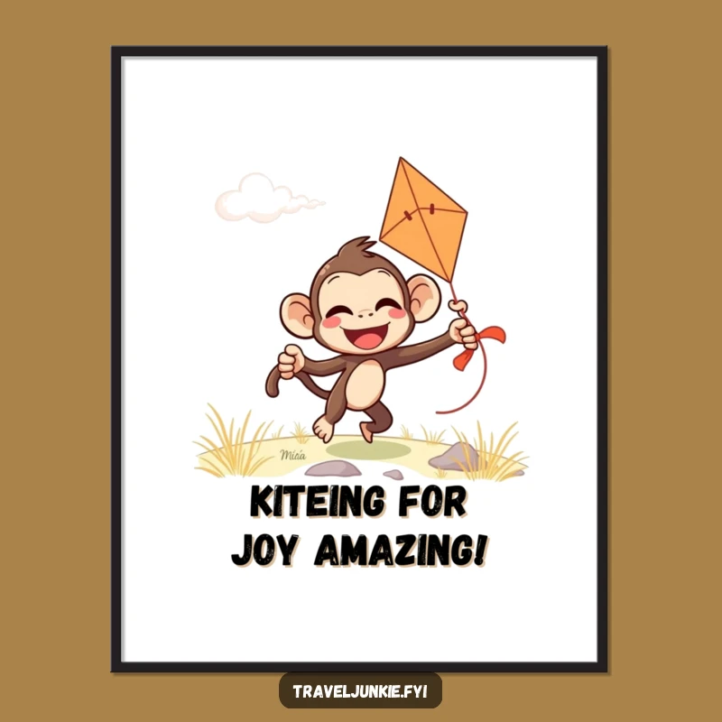 Funny Free Printable Monkey Wall Art - Comical Kite Flying Downloadable Art Gift