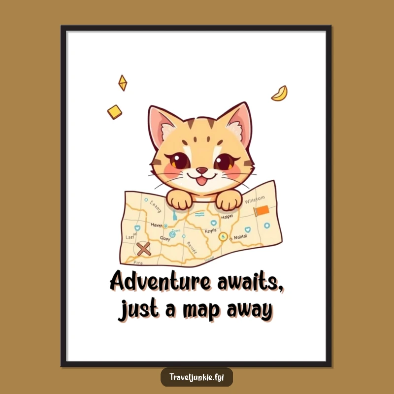 Funny Free Printable Wall Art: Cat's Worldly Wanderlust Map