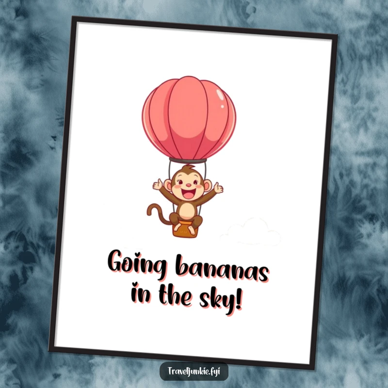 Funny Free Printable Wall Art: Ecstatic monkey gleefully bouncing inside a colorful hot air balloon, bringing joy to any room.