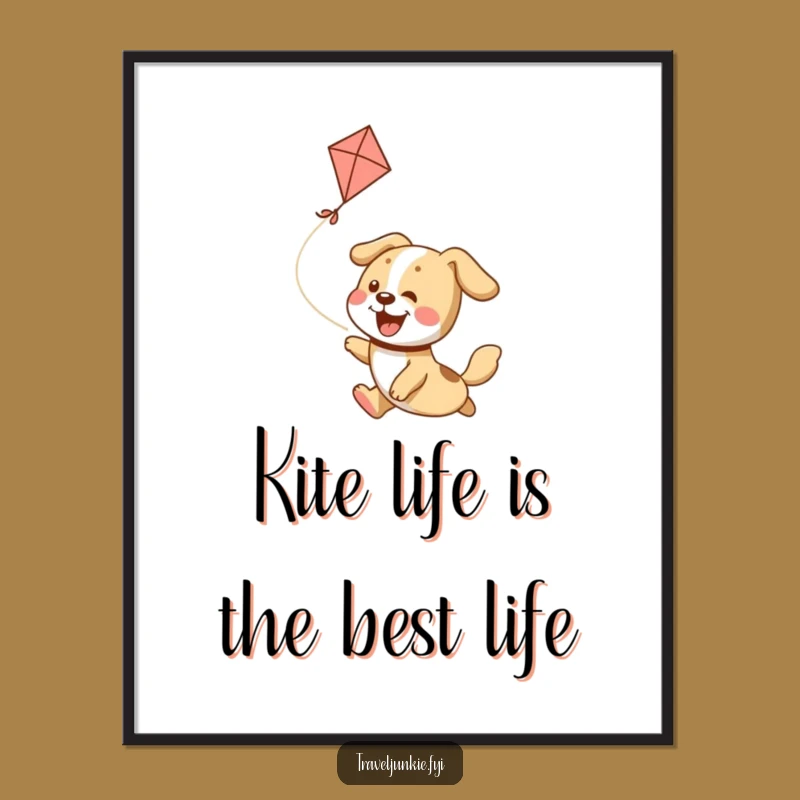 Funny Free Printable Wall Art: Joyful Dog Kite Chase - Humorous Downloadable Home Decor Gift