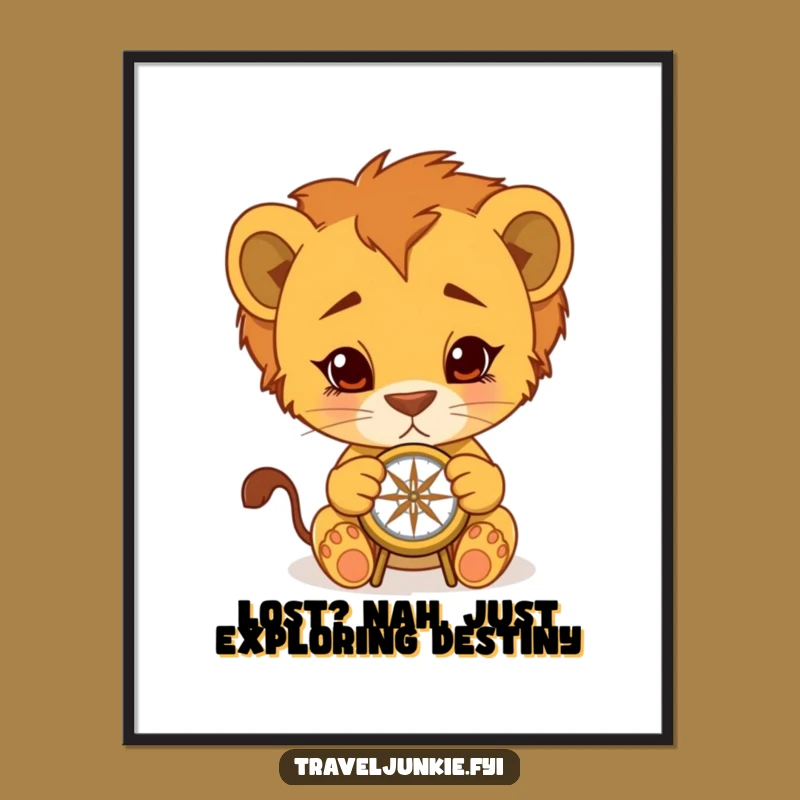 Funny Free Printable Lion Cub Wall Art: Compass Explorer Decor