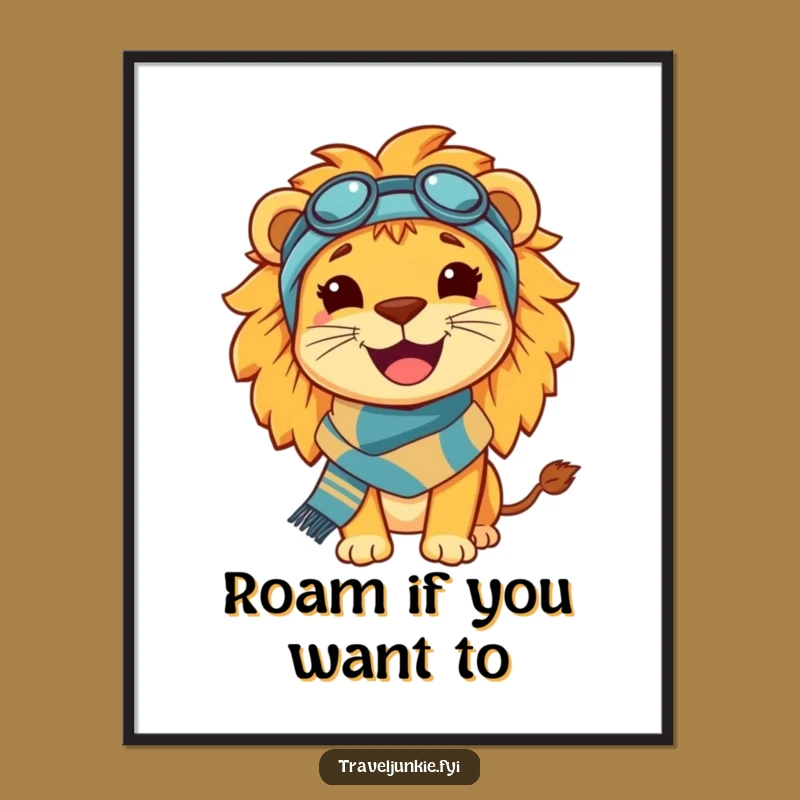 Free Printable Lion Art: Roaring Travel Smile, Downloadable Wall Decor