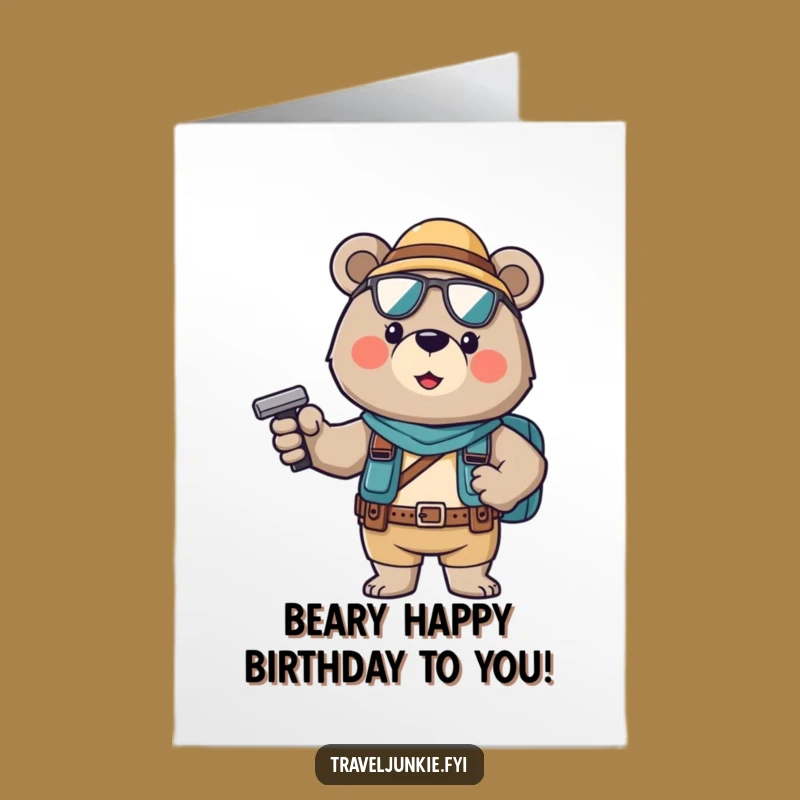 Free Printable Bear Tourist Birthday Card Funny Downloadable Gift for Him