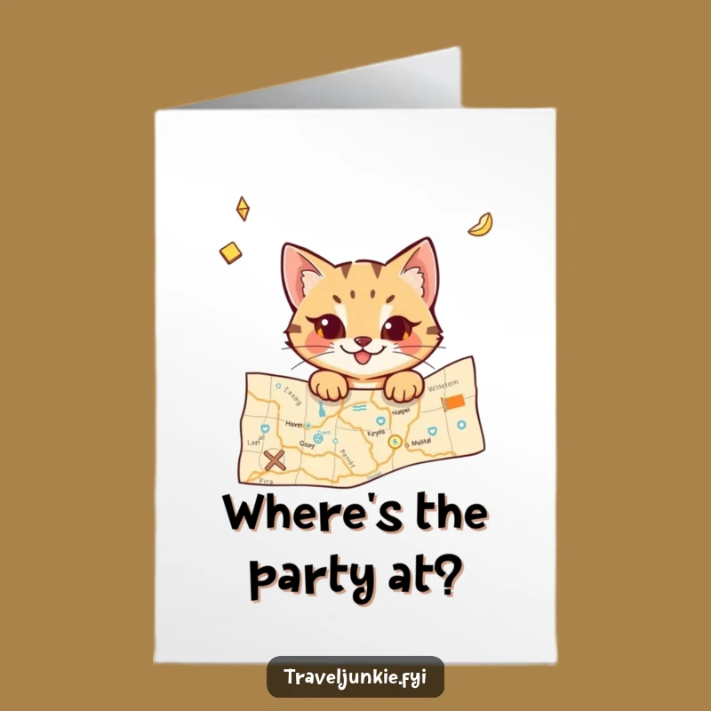 Free Printable Birthday Card: Cat's Secret Travel Plans!