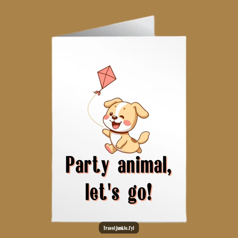 Free Printable Birthday Card: Funny Dog Chasing Kite - Downloadable Joyful Dog Gift